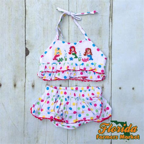 Smocked Mermaid Two Piece Bathing Suit For Girls 9 Months