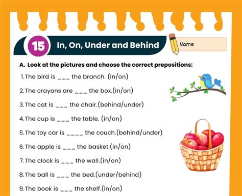 Engaging Preposition Worksheet In On Under Behind Worksheet For
