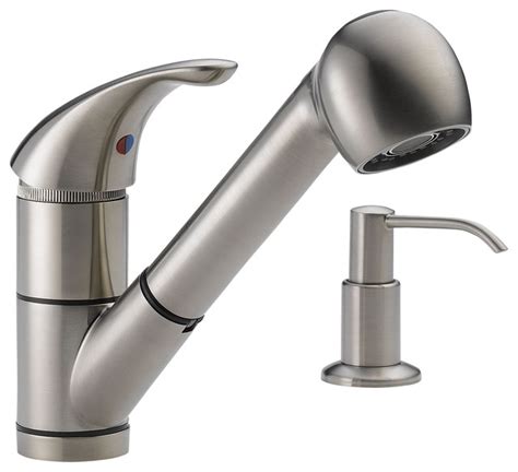The only issue with this faucet is that the flow boosting setting can. Delta Single Handle Kitchen Pull-Out Faucet with Soap ...