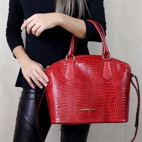 Bolsa Executiva Feminina De Couro Legítimo Vermelho