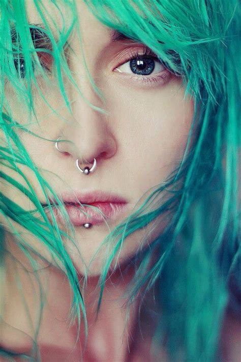 Labret Septum And Nose Tragus Septum Nostril Green Hair Blue Hair