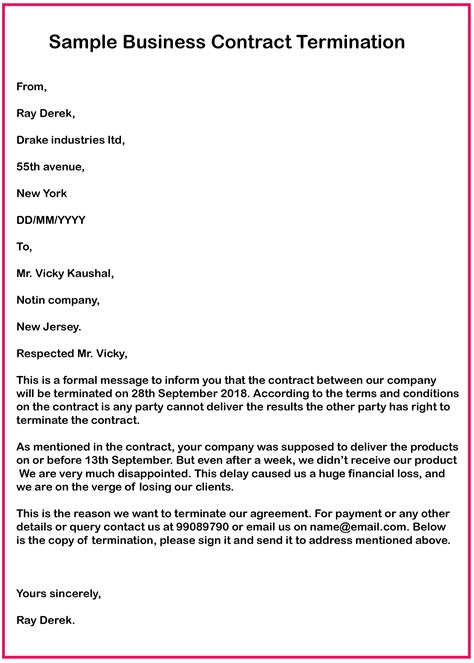 Download a free termination letter template for word and view a sample termination letter for a lease, contract, employment, or other agreement. 4+ Free Business Contract Termination Letter With Example