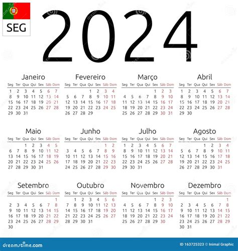 Calendar 2024 Portuguese Monday Stock Vector Illustration Of