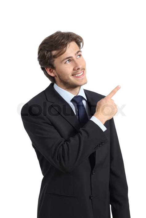 Handsome Business Man Pointing At Side Presenting A Product Stock