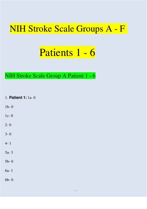 Nih Stroke Scale All Groups A F Patients 1 6 Complete Updated 2023