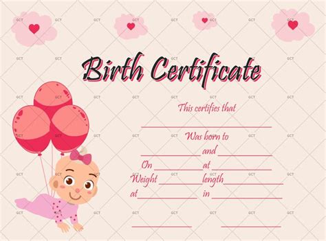 Birth Certificate Template Balloons Gct Regarding Unique Cute Birth