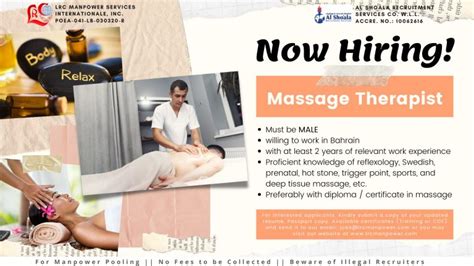 Hiring Massage Therapist Bahrain Lrc Manpower Services Internationale Inc Jobzeee