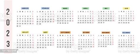 French Calendar 2023 Year Vector Stationery Horizontal Calendar Week