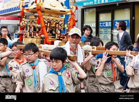Japan Osaka Tada Yearly Genji Parade Japanese Boy Scouts Carrying