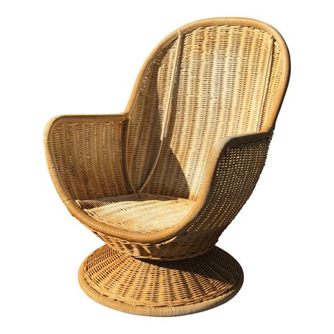 1960s Vintage Rattan Sculptura Swivel Egg Chair Chairish