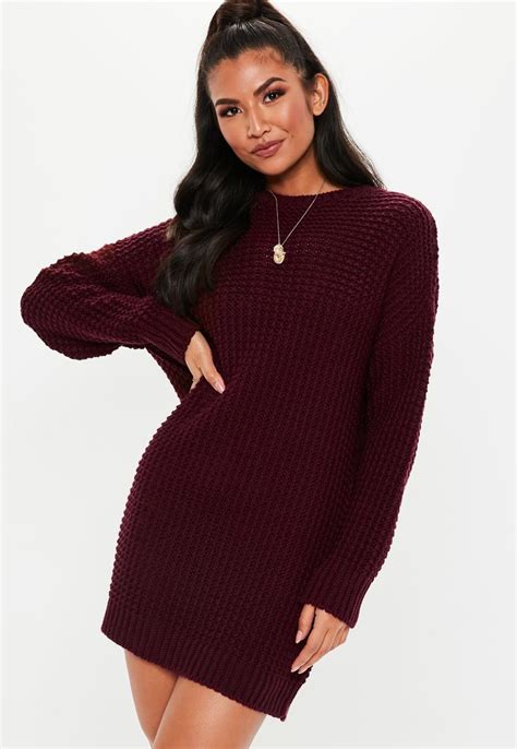 Burgundy Chunky Knitted Sweater Dress