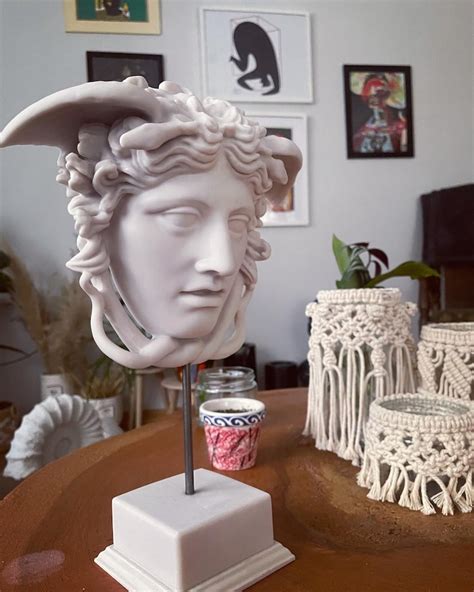 Medusa Head Statue On Base Greek Mythology Sculpture Antique Etsy