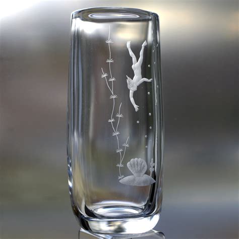 Orrefors 1940s Design Engraved Crystal Vase Child Pearl Diving By