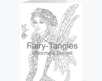 Printable Fairy Tangles Greeting Cards To Color Norma J Etsy