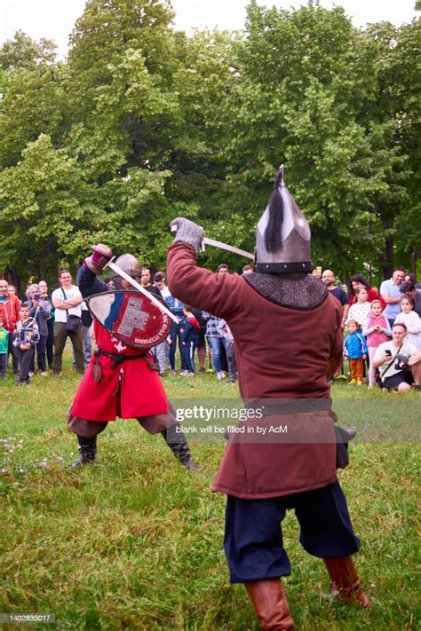 Nis Serbia June 12 2022 Medieval Knights Fighting With Armor Swords And