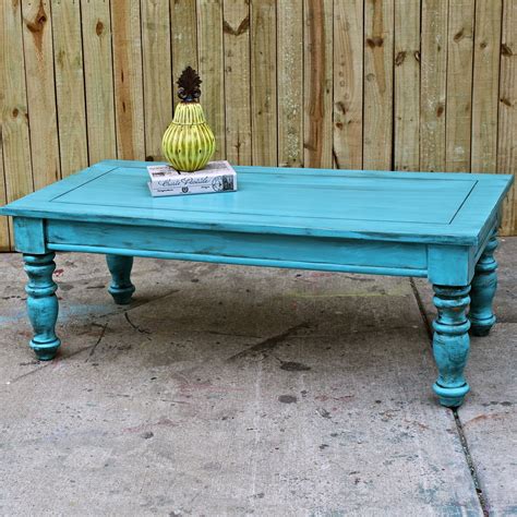 Distressed Blue Coffee Table • Display Cabinet