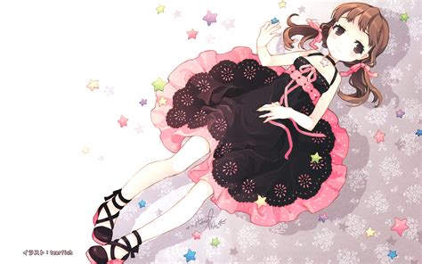 Wallpaper Illustration Anime Brunette Shadow Dress Cartoon Art Girl Interaction