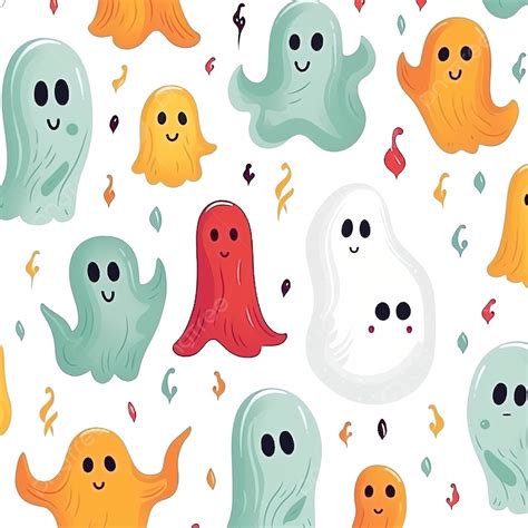 Halloween Seamless Pattern Cartoon Cute Scary Ghosts Spooky
