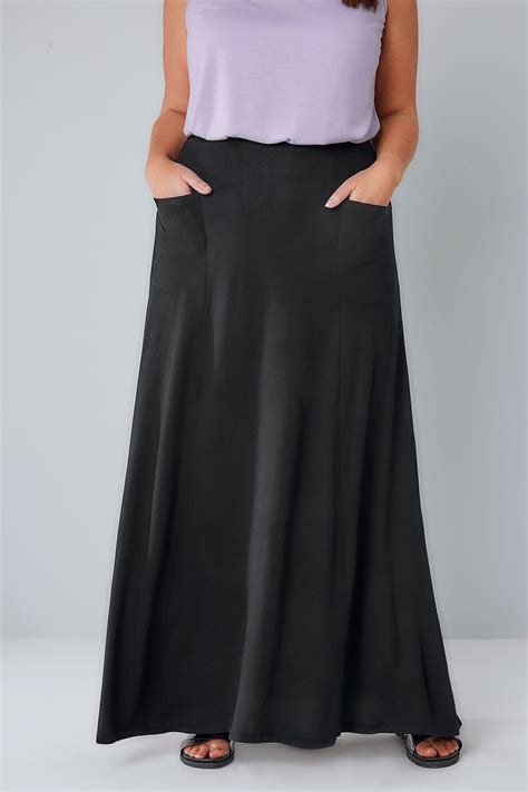 black maxi skirt with pockets plus size 16 to 36