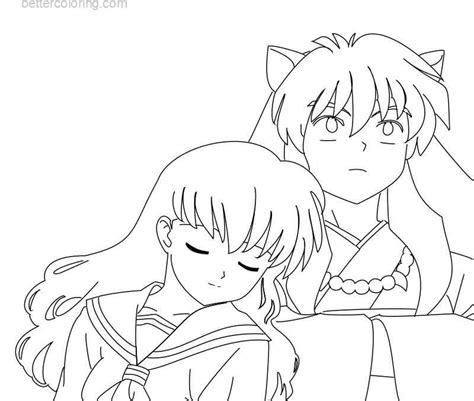 InuYasha Coloring Pages Inuyasha and Kagome Lineart by Bodici22 - Free