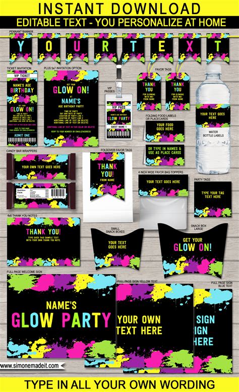 Neon Glow Party Printables Invitations And Decorations