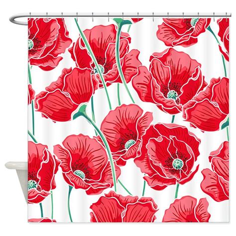 Red Poppy Shower Curtain Poppies Bathroom Decor Waterproof Etsy