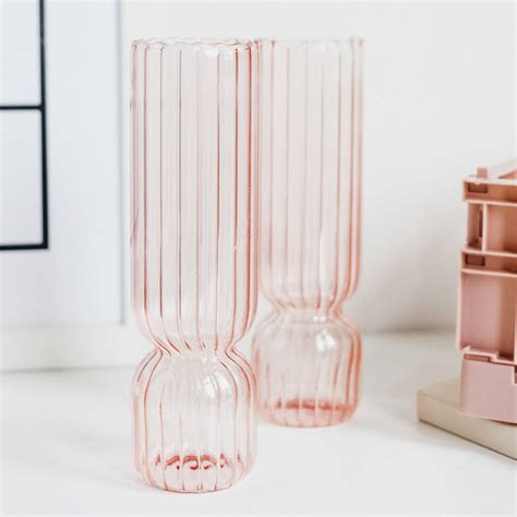 Vintage clear pedestal glass flower vase, wine glass shape, 9.875 tall. Hanne Pink Clear Tall Ribbed Flower Vase By Ajouter Store ...