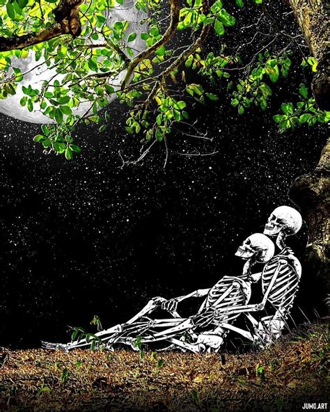 A Skeleton Sitting On The Ground Under A Tree
