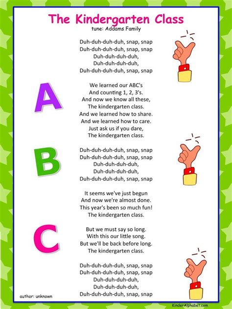 Kinder Alphabet Kindergarten Graduation Songs Kindergarten Poems