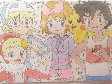 Ash Serena Clemont Bonnie And Pikachu In Pajamas ♥ Pokemon Kalos Pokemon My Drawings