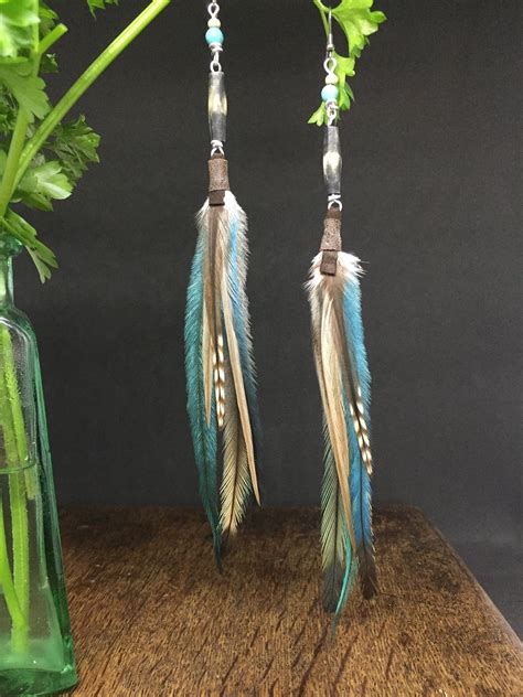 Long Feather Earrings Beaded Feather Earrings Southwest Etsy Feather Earrings Native