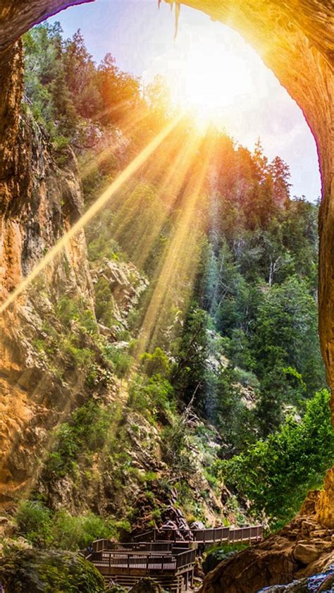 Mountain Cliff Cave Sunshine Scenery Iphone Wallpapers Free Download