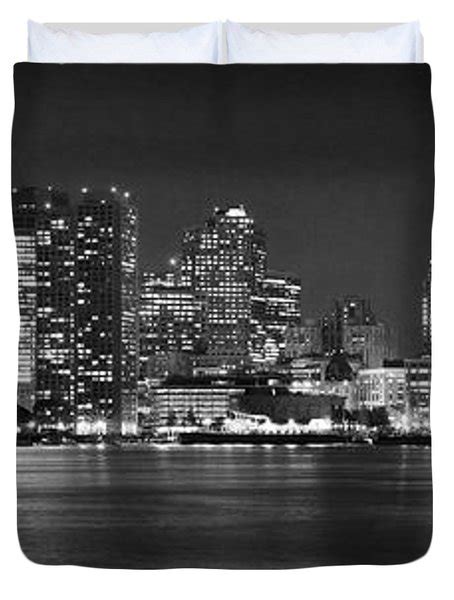 Boston Skyline At Night Panorama Black And White Photograph By Jon Holiday
