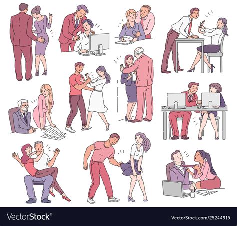 A Set Situations Sexual Harassment And Abuse Vector Image