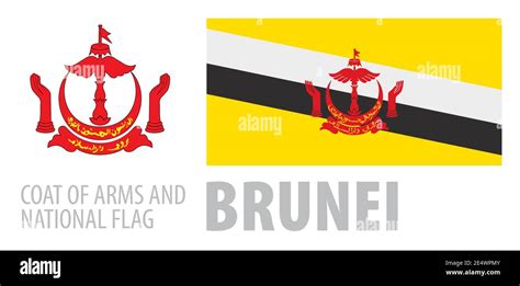 Vector Set Of The Coat Of Arms And National Flag Of Brunei Stock Vector