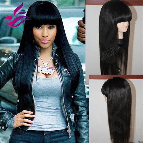 Thick Chinese Bangs Brazilian Silky Straight Virgin Hair Full Lace Human Hair Wigs Lace Front