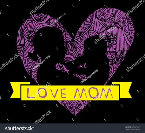 Mother Son Stylized Vector Silhouette Outlined Stock Vector Royalty