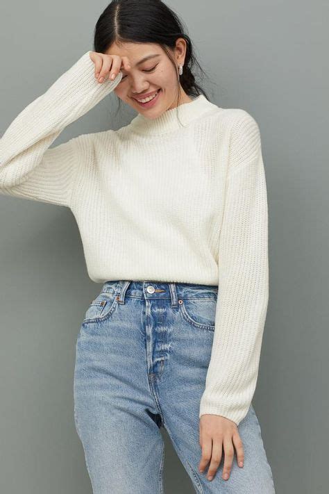 Knit Mock Turtleneck Sweater With Images Turtleneck Outfit Mock Turtleneck Sweater White