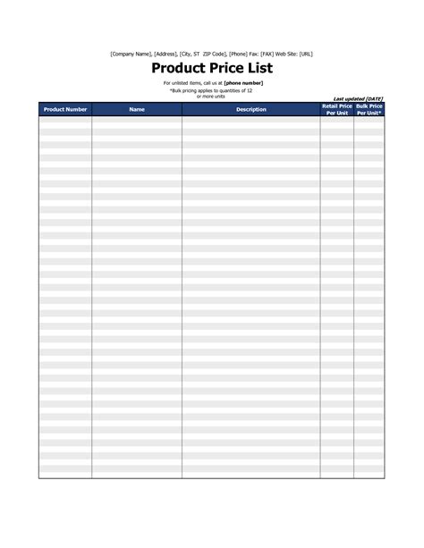 Product Price List Excel Template Price List Template Product Price