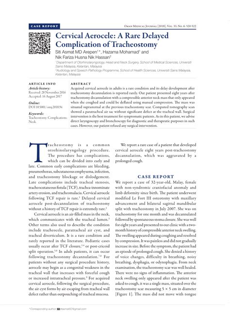 PDF Cervical Aerocele A Rare Delayed Complication Of Tracheostomy
