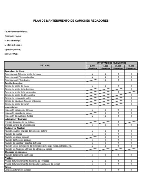 Plan De Mtto Camiones Regadores Pdf Camión Vehículos De Ruedas