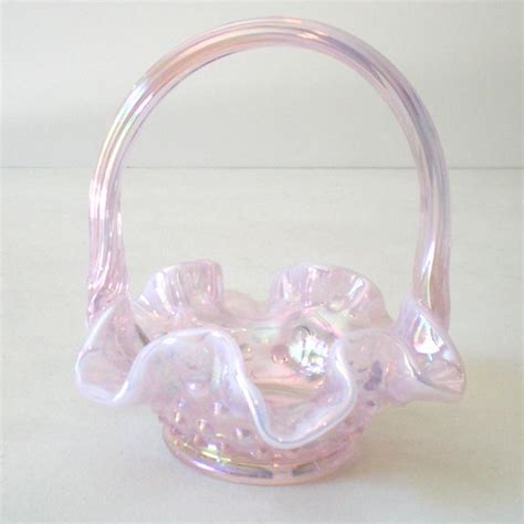 Pink Opalescent Art Glass Basket Marked Fenton Sold On Ruby Lane