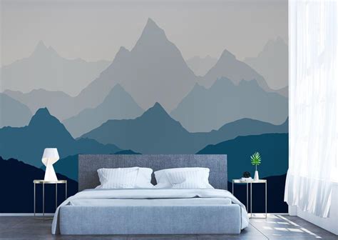 Ombre Mountains Mural Removable Wallpaper Misty Mountains In Etsy