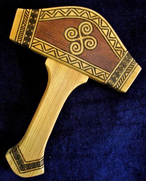 Ceremonial Thors Hammer Mjollnir Made Of Solid Pine With Pyrography