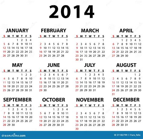 Calendar For 2014 Stock Vector Illustration Of Layout 31182799