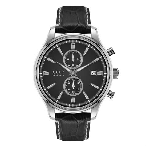 CCCP Men's Sputnik-2 CP-7028-01 43mm Black Dial Leather Watch | eBay