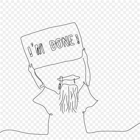 Line Art Graduation A Girl With Text I M Done Happy Line Art Outline