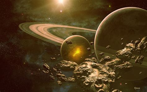 Outer Space Planets Rings Digital Art Science Fiction