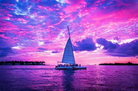 Pink Boats Clouds Ocean Sailing Sea Ship Sky