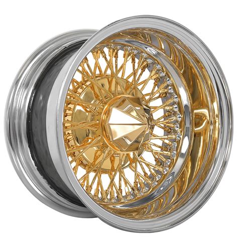 13x7 La Wire Wheels Reverse 72 Spoke Cross Lace Chrome With Gold